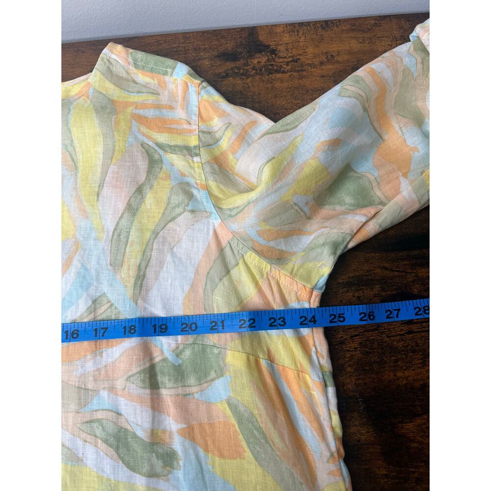 Rachel Zoe 100% Linen Tunic Shirt Button Up Pastel Floral Roll Tab Plus Size 1X - Picture 8 of 8